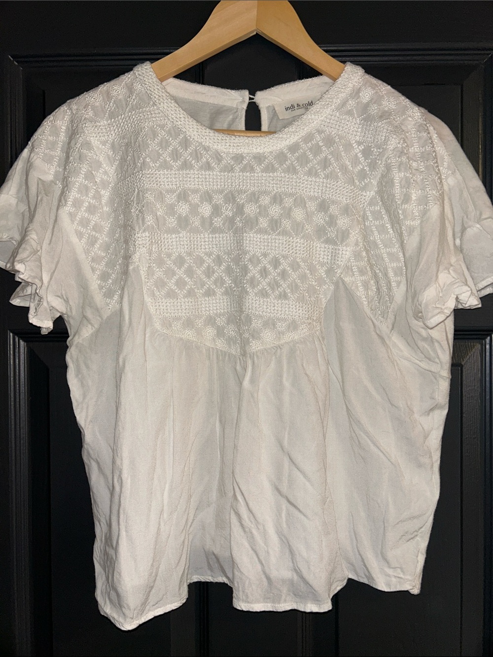 Embroidered White Short Sleeve Peasant Blouse